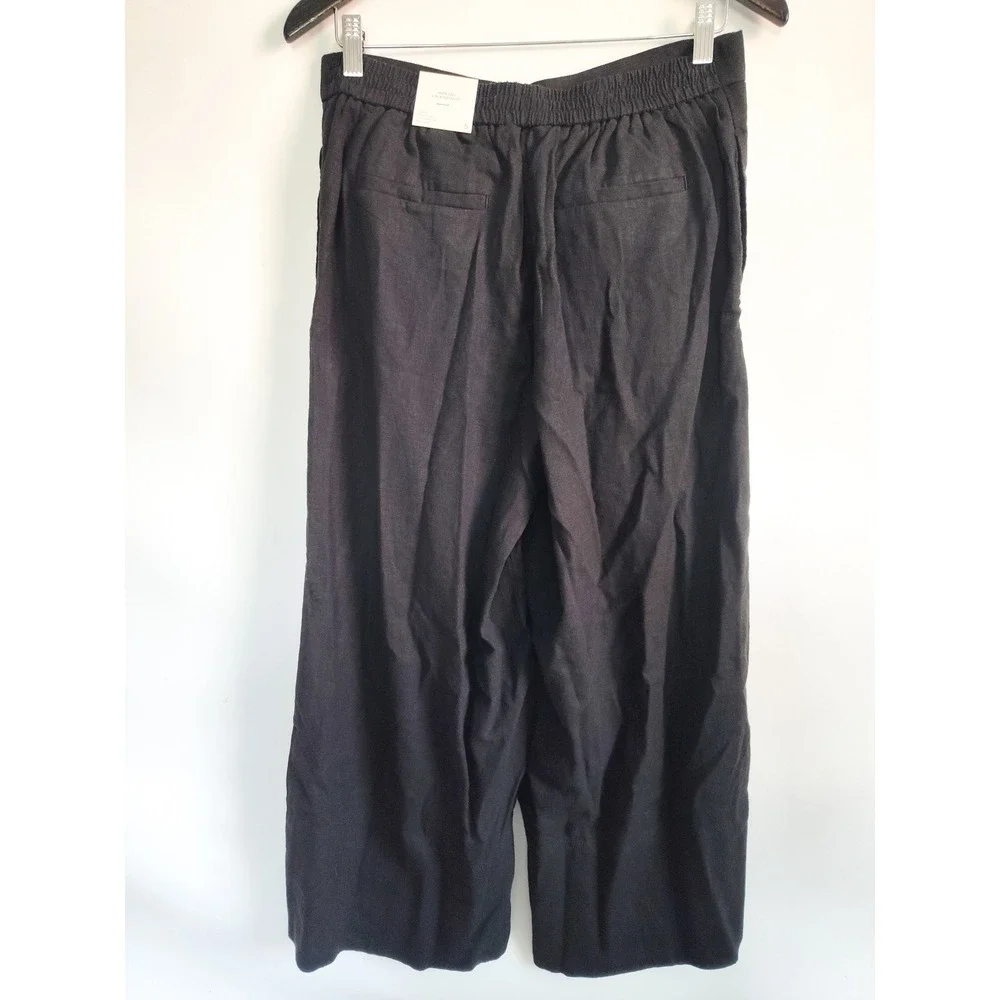 New Banana Republic Pants Size Small Linen Blend Cropped Flowy‎ Wide Leg Black